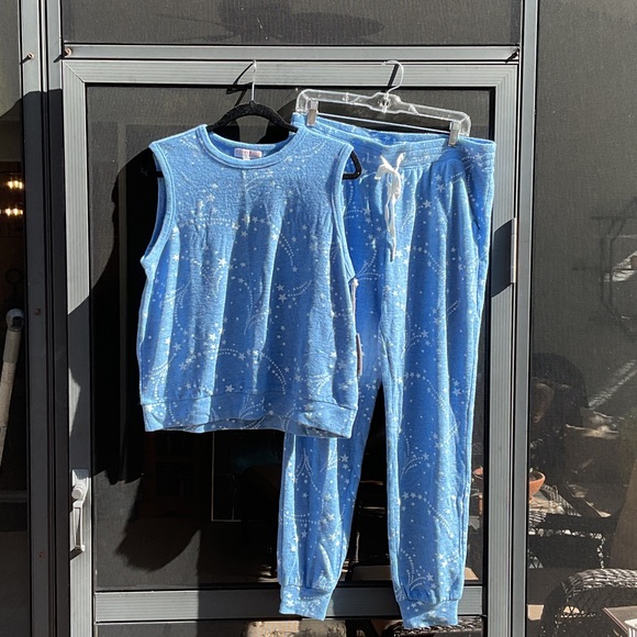 PJ Salvage Pajama Set in Sky Blue with Stars Size Large